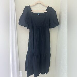 Old Navy Black Poplin Puff Sleeve Dress with Square Neck